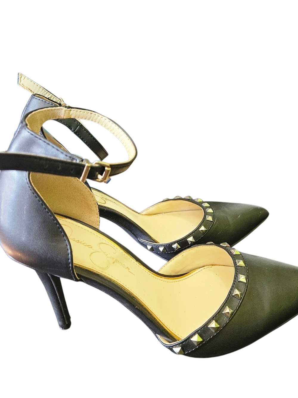 ​Jessica Simpson Primista Black Studded D'Orsay Pumps Ankle Strap Heels Size 7